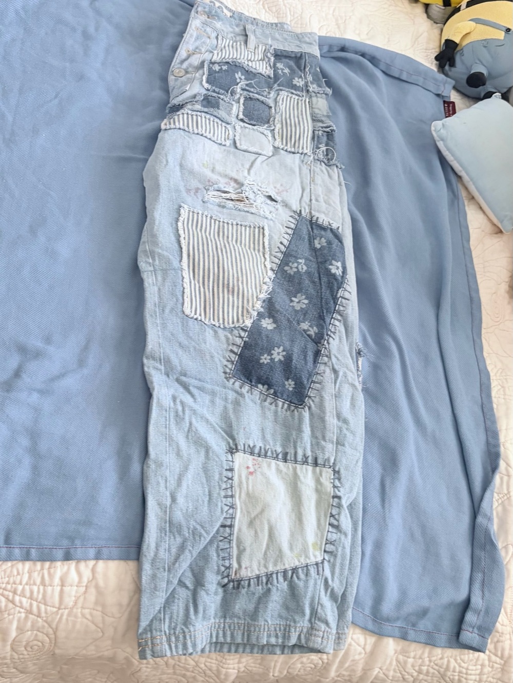 We The Free Patchwork Mixed-Denim Boyfriend Jeans in Light & Dark Blue - Picture 6 of 7